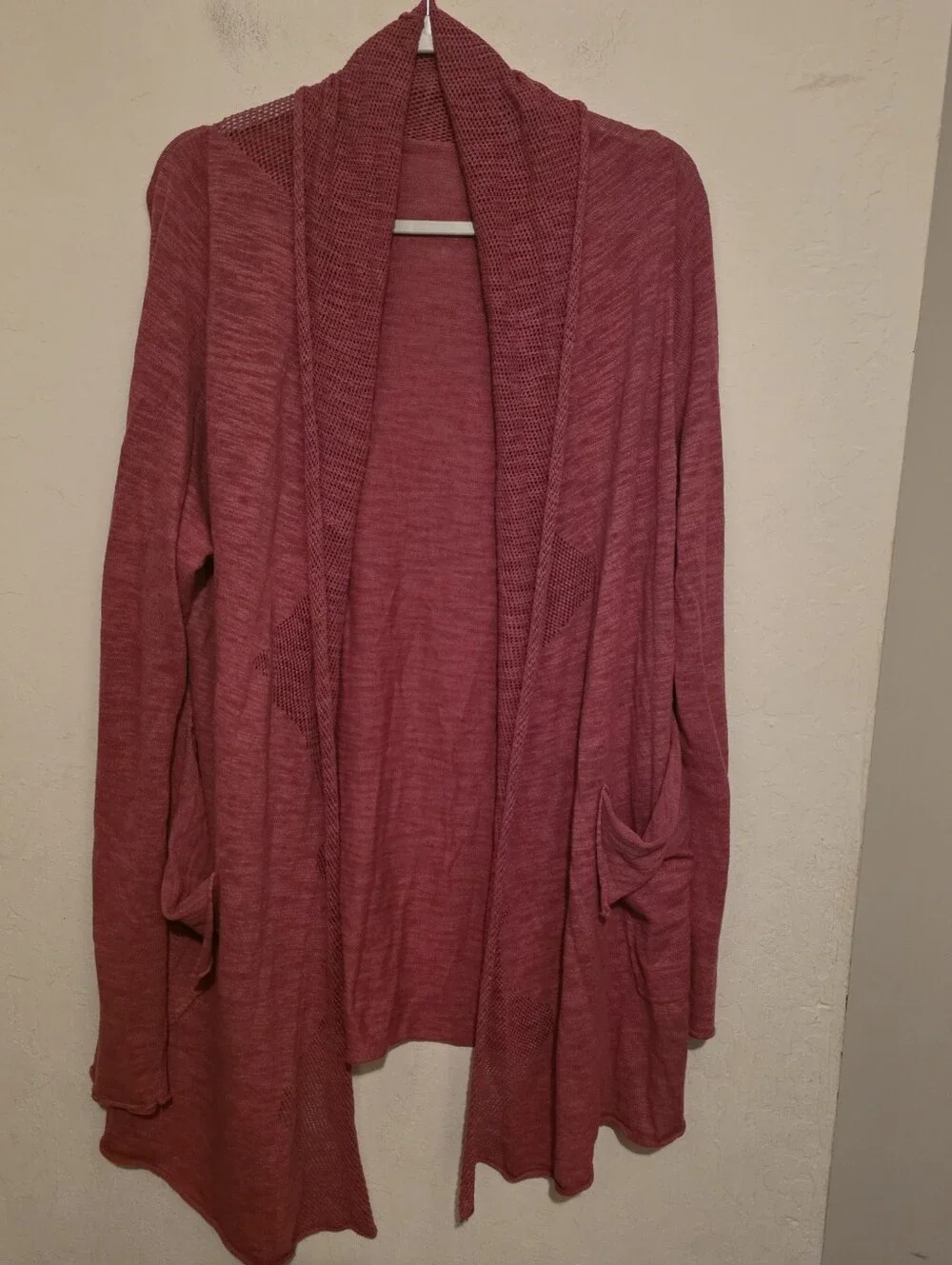 Moth Women’s Pink Open-Front Knit Cardigan Sweater with Draped Pockets Size XL